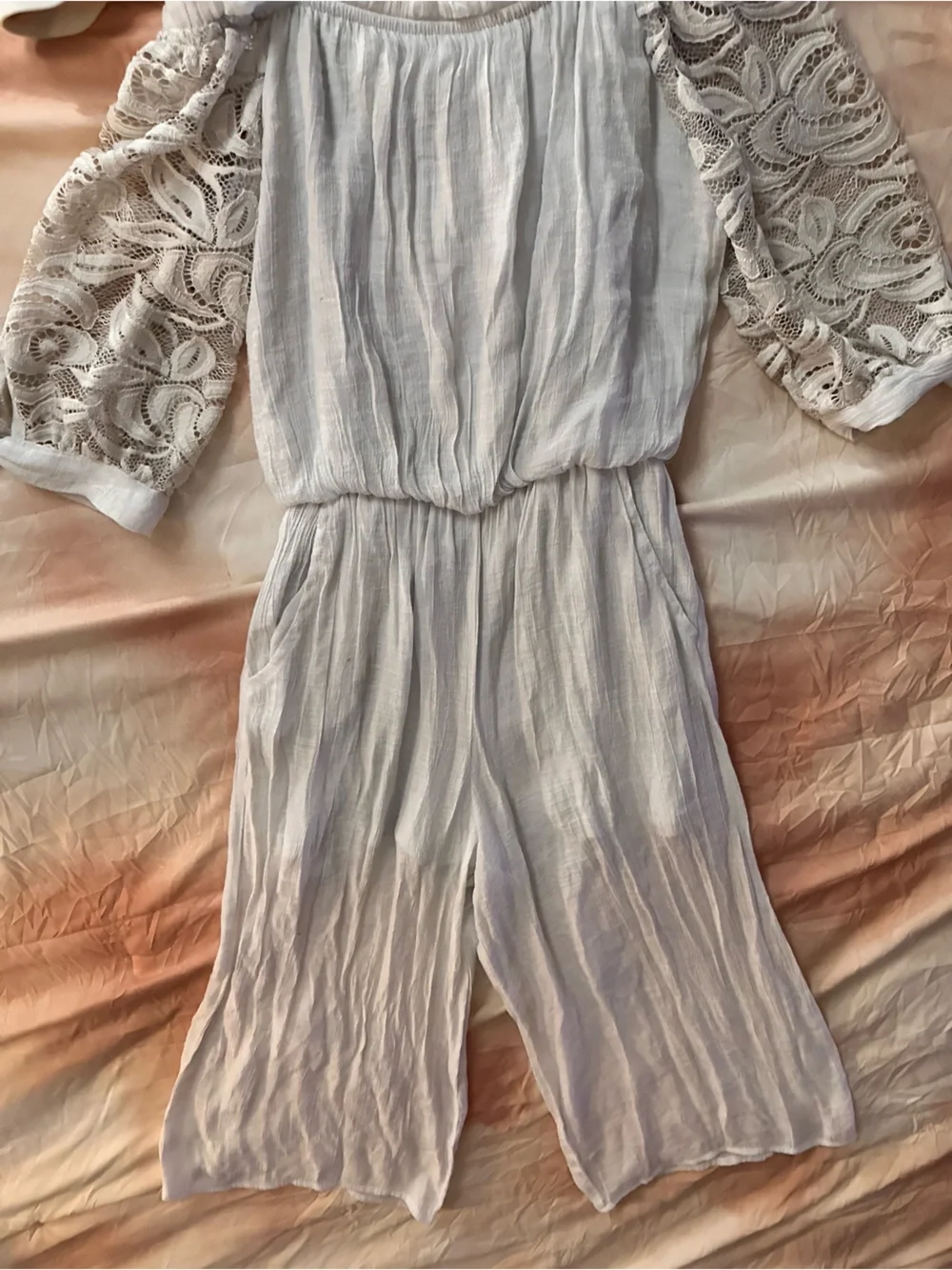 by & by girl | Big Girl White Lace Wide Leg Dressy Pants Jumpsuit | Size 10/12Y